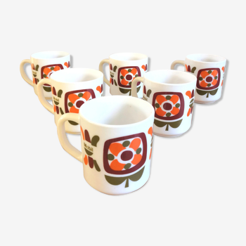 Série de 6 mugs design Mobil années 70