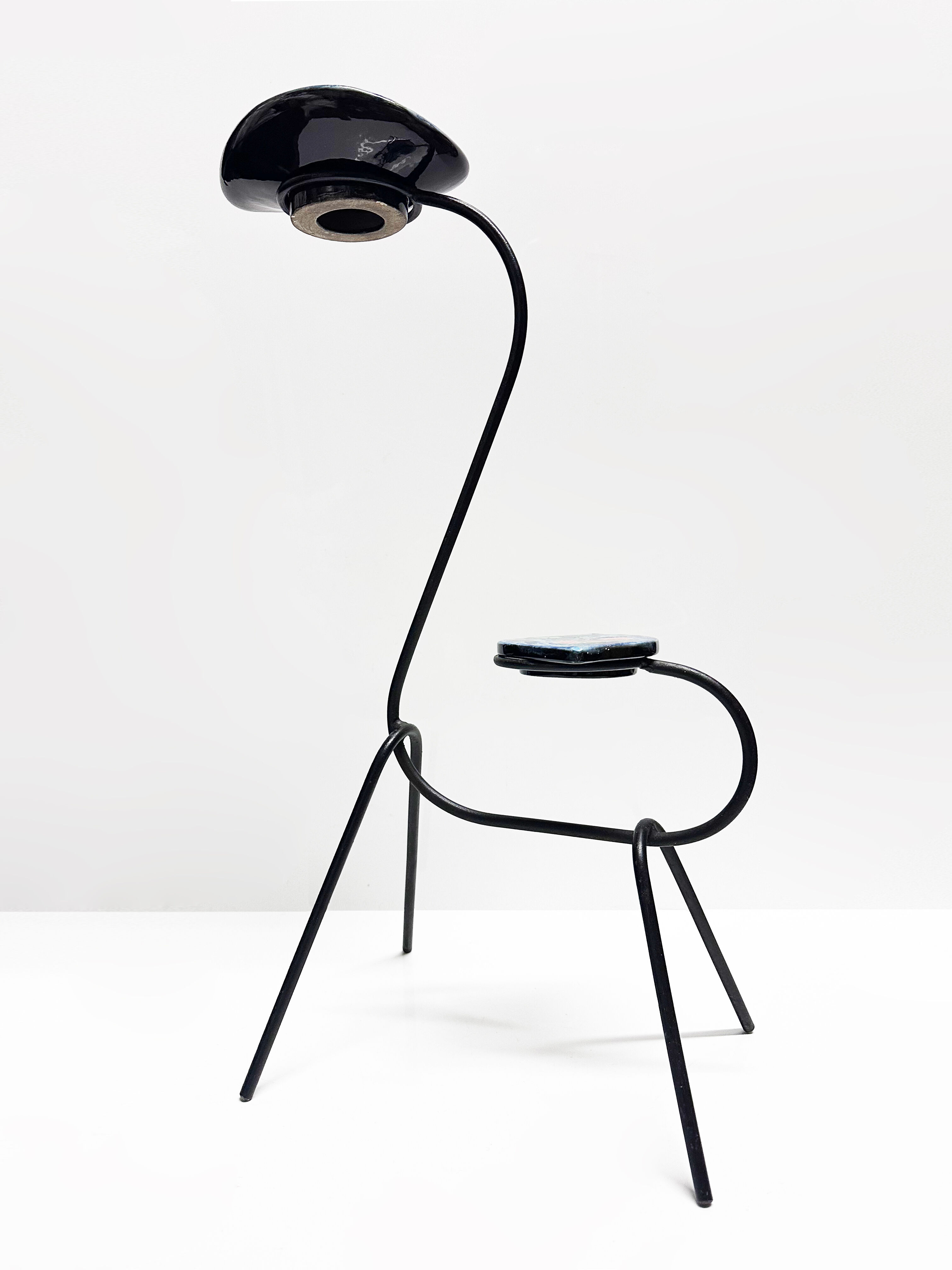 Animal-shaped pocket table in wrought iron and ceramic. France, 1960s.