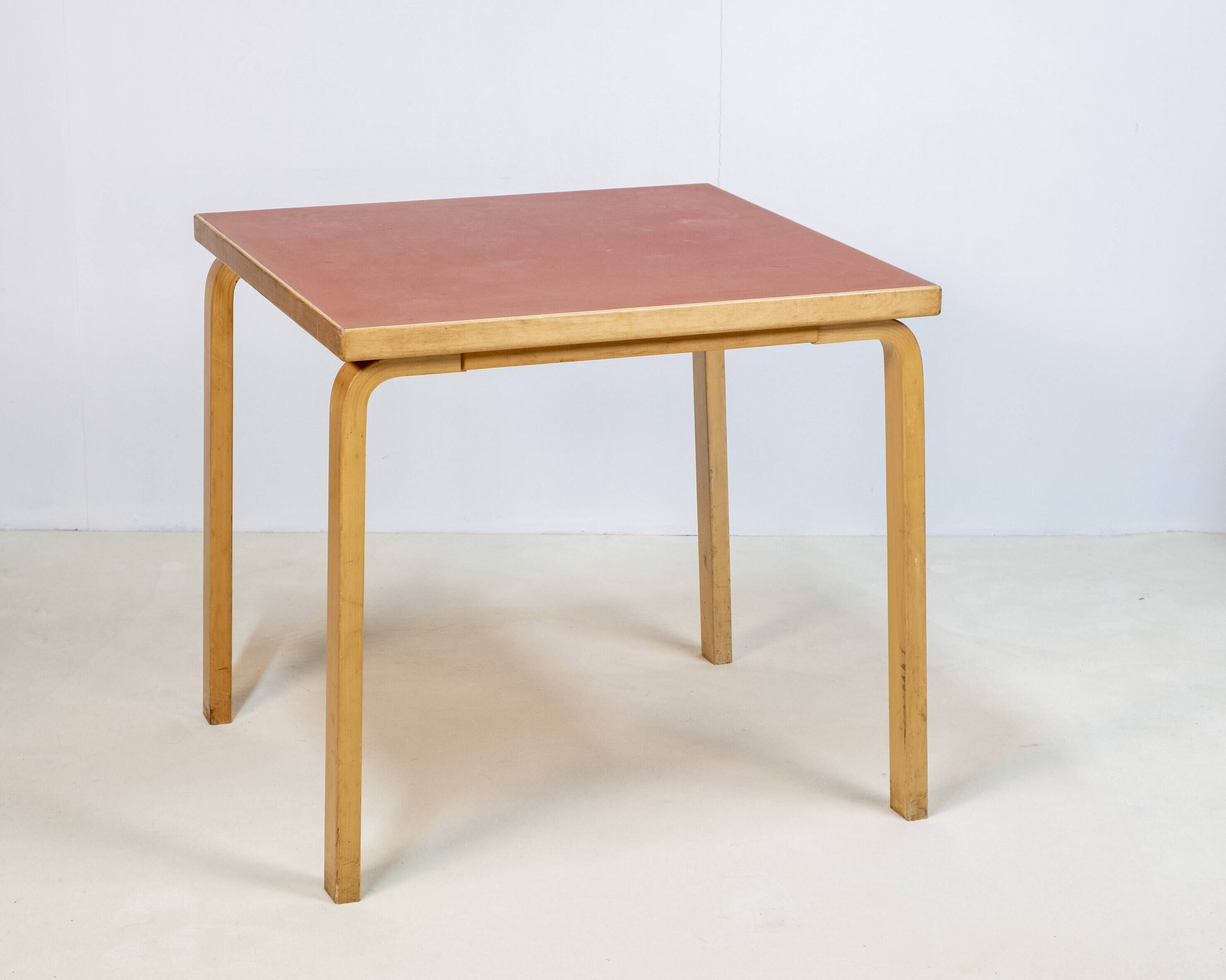Alvar Aalto Model 81C Square Dining Table in Red Linoleum, Artek, 1970s