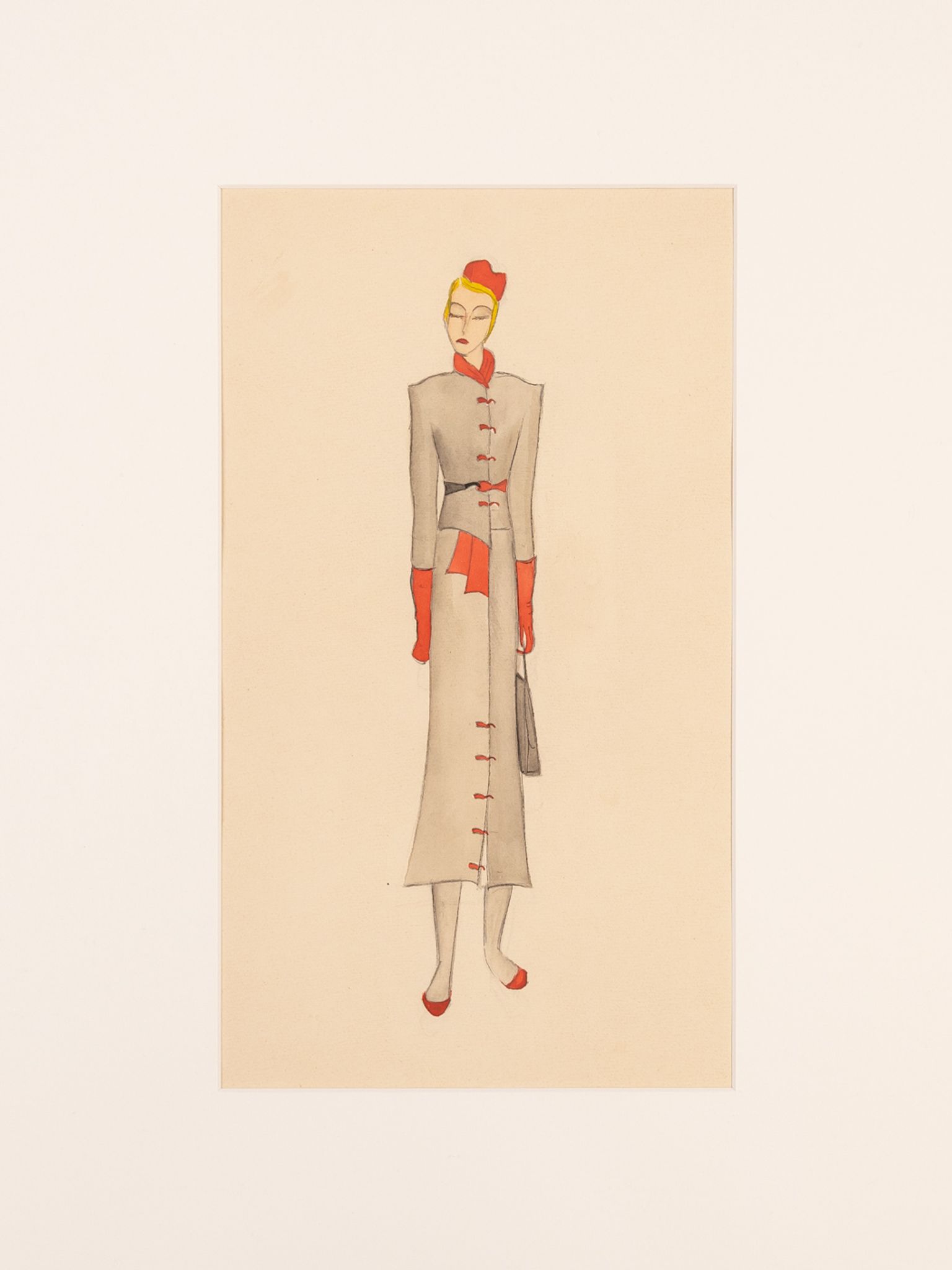 Art Déco Fashion Illustration V, Gouache on Paper, 123 x 58 cm