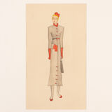 Art Déco Fashion Illustration V, Gouache on Paper, 123 x 58 cm