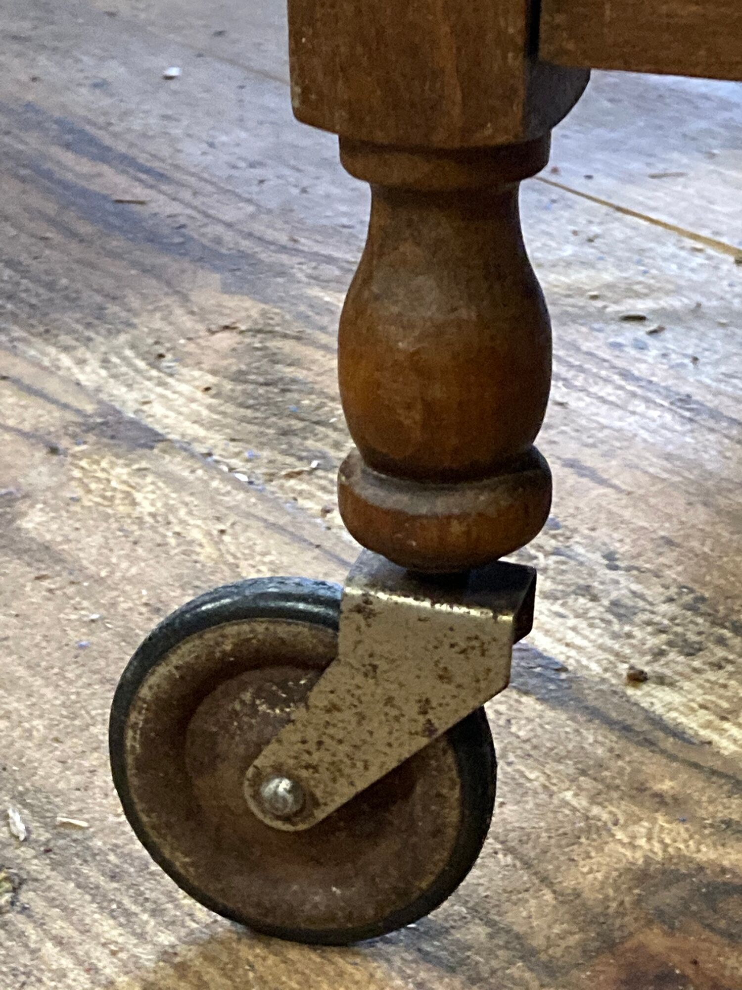 Wooden service turned on old wheels with bottle holder