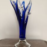 Vintage Cobalt Blue Crystal Vase Sculpture - Murano Style