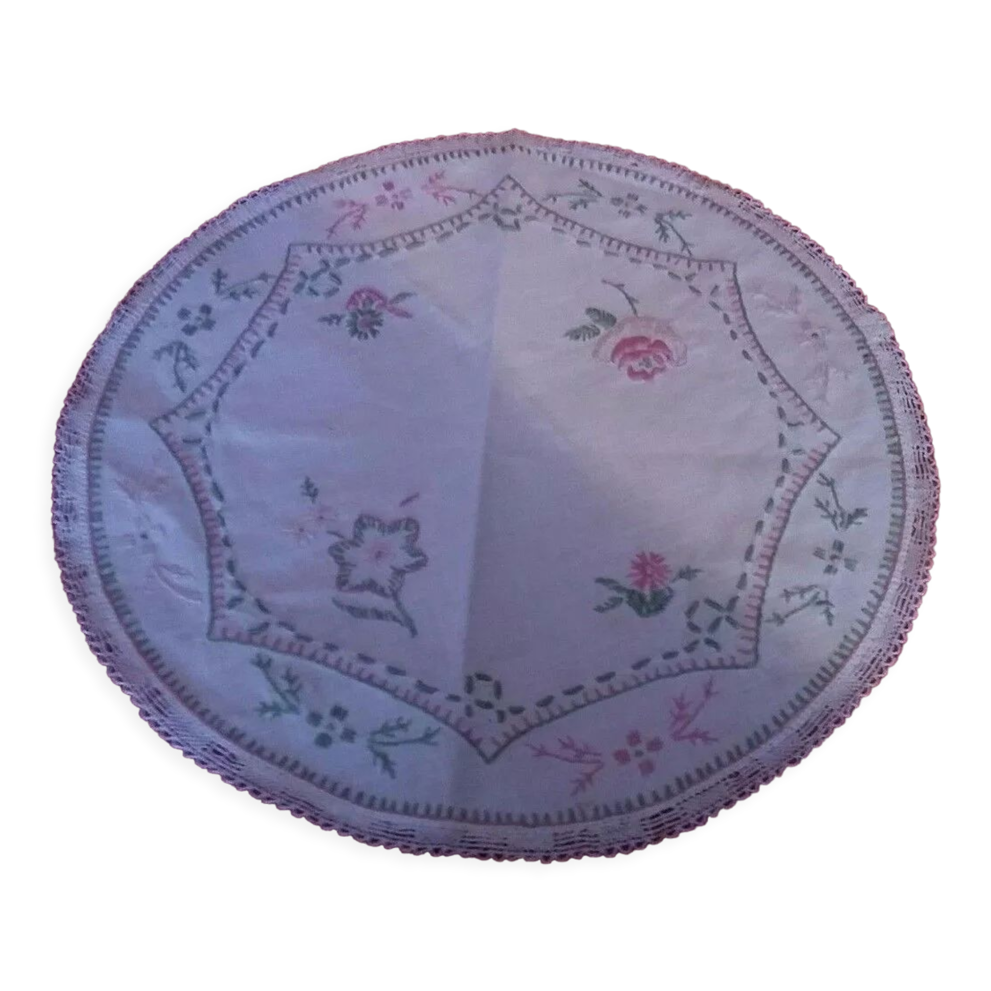 Antique linen placemat embroidered