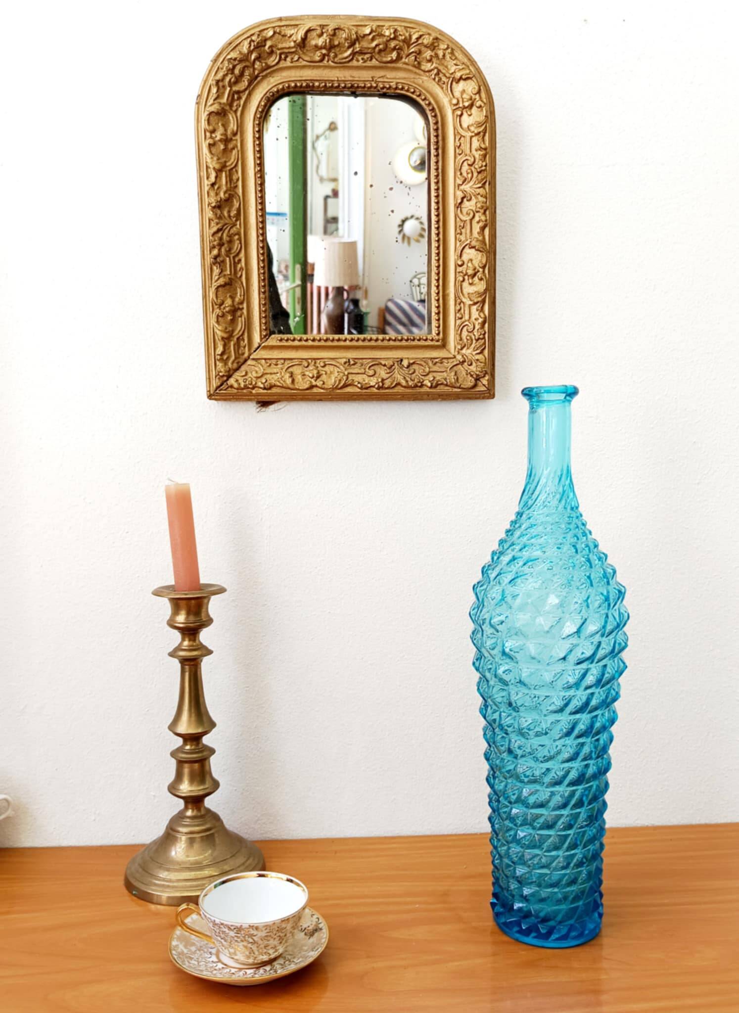 Diamond bottle in blue Empoli glass 1950