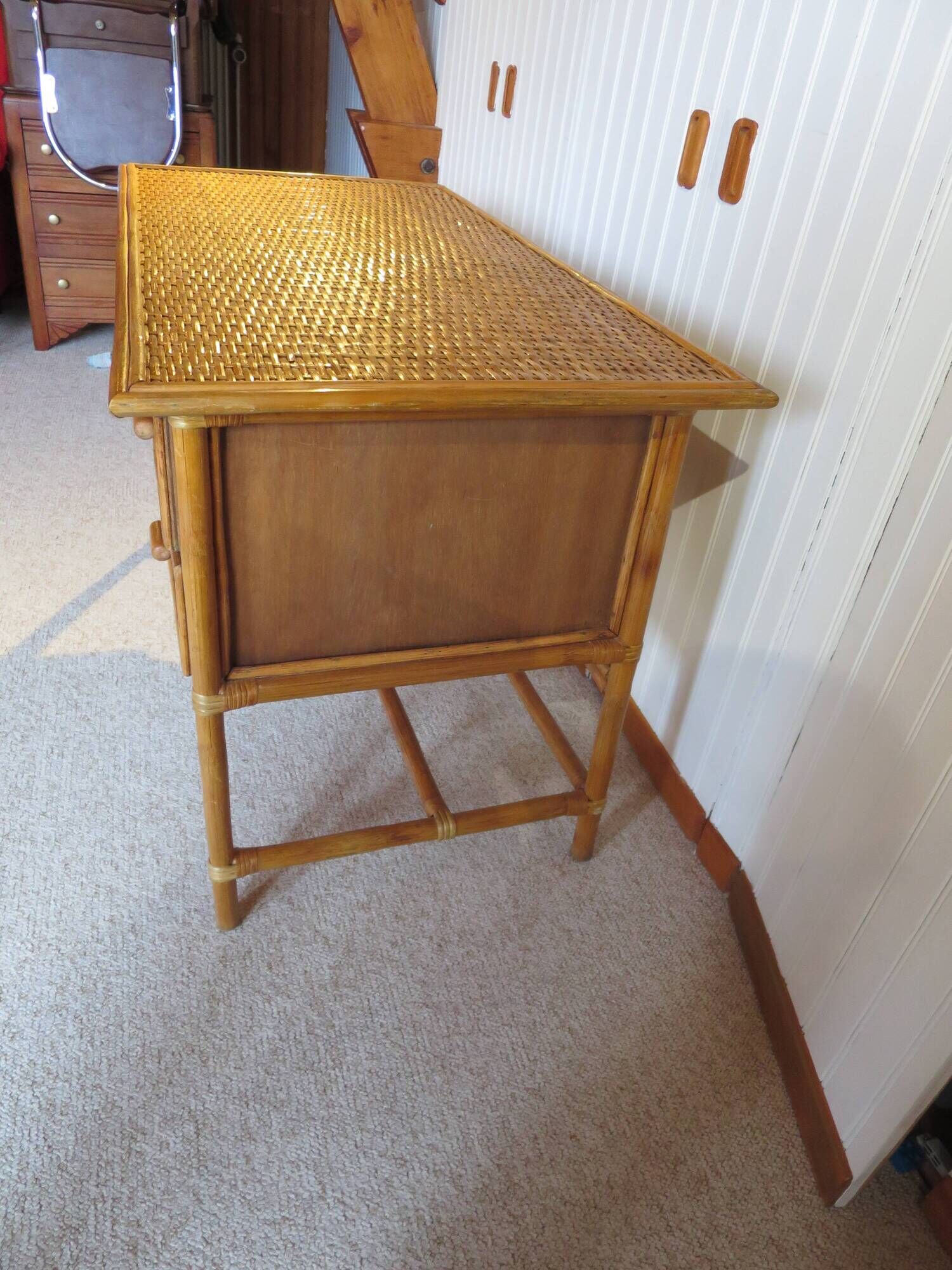 desk - wood-bamboo and woven wicker rattan - 2 drawers - large top - 80