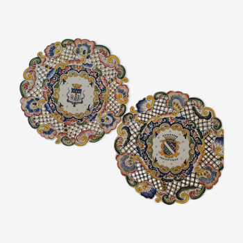 Set of 2 Openwork Plates in Faience ancienne Reims and Champagne signed