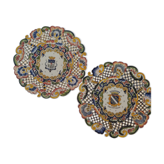 Lot de 2 assiettes ajourées en faience ancienne Reims et Champagne signées