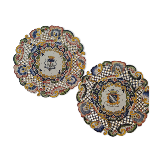 Set of 2 Openwork Plates in Faience ancienne Reims and Champagne signed