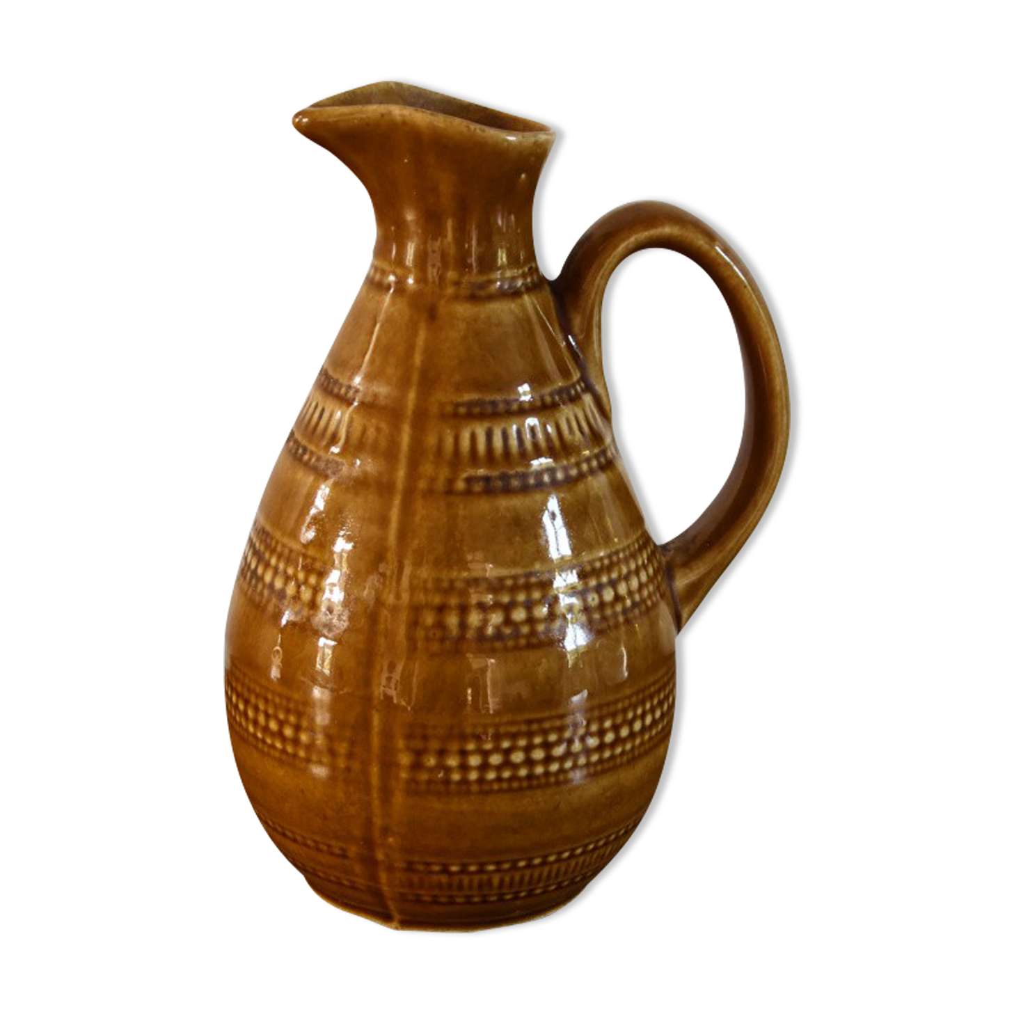 Digoin pitcher, mustard yellow