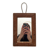 Miroir de barbier ancien verre mercure et cadre en bois sculpté