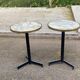 Round bistro table with a central pedestal, gold marble effect and black steel, 60cm.