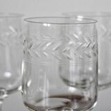 6 red wine stems glasses in crystal engraved frieze bay leaves