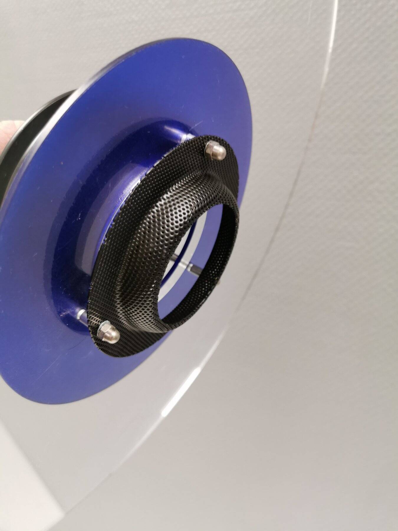 Danish space-age hanging lamp in transparent and blue plexi with black metal 1980s