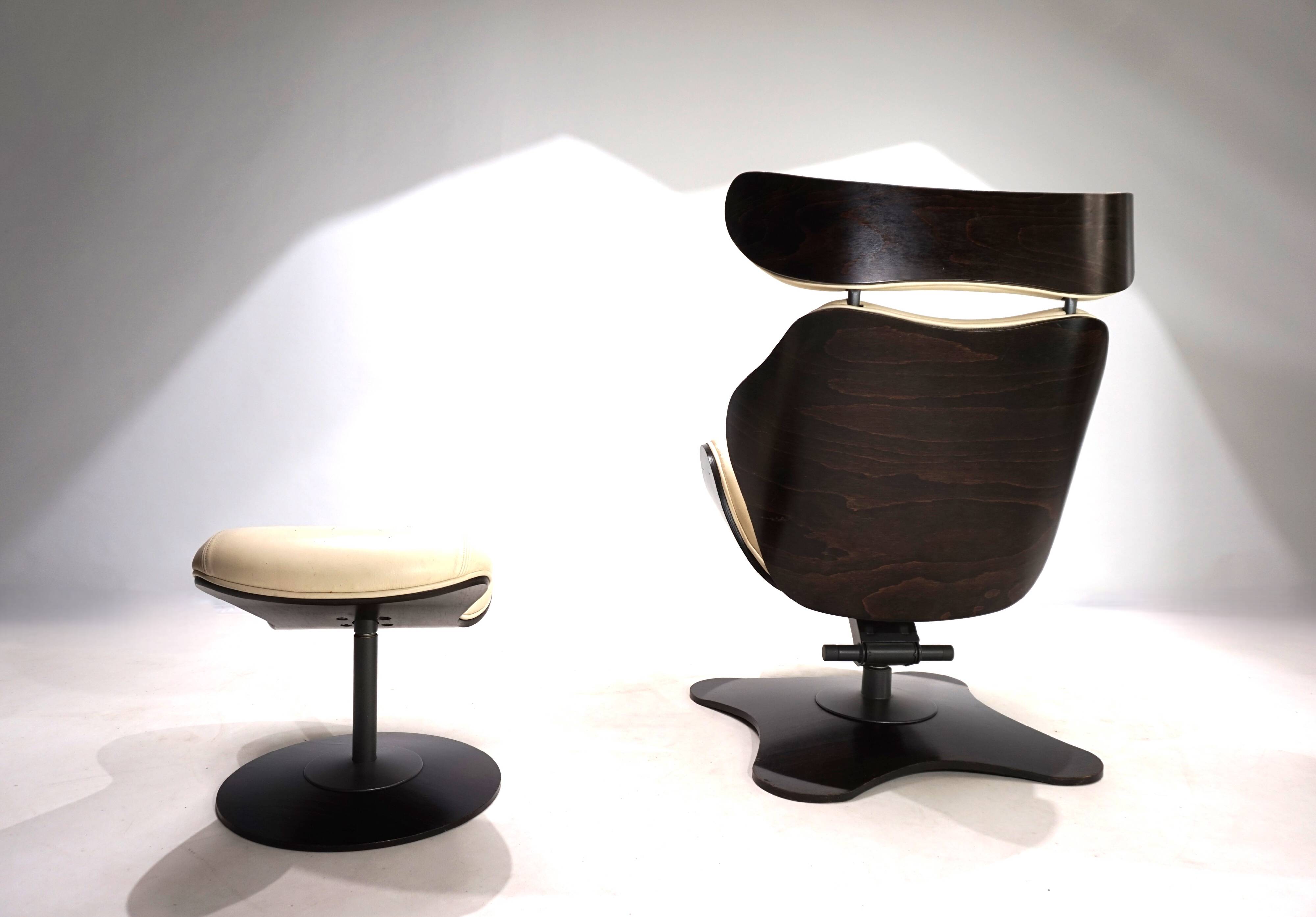Stokke Varier Tok leather armchair with ottoman by Toshiyuki Kita, 1990