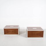 Pair of 70's aluminum and mahogany coffee/sofa end tables