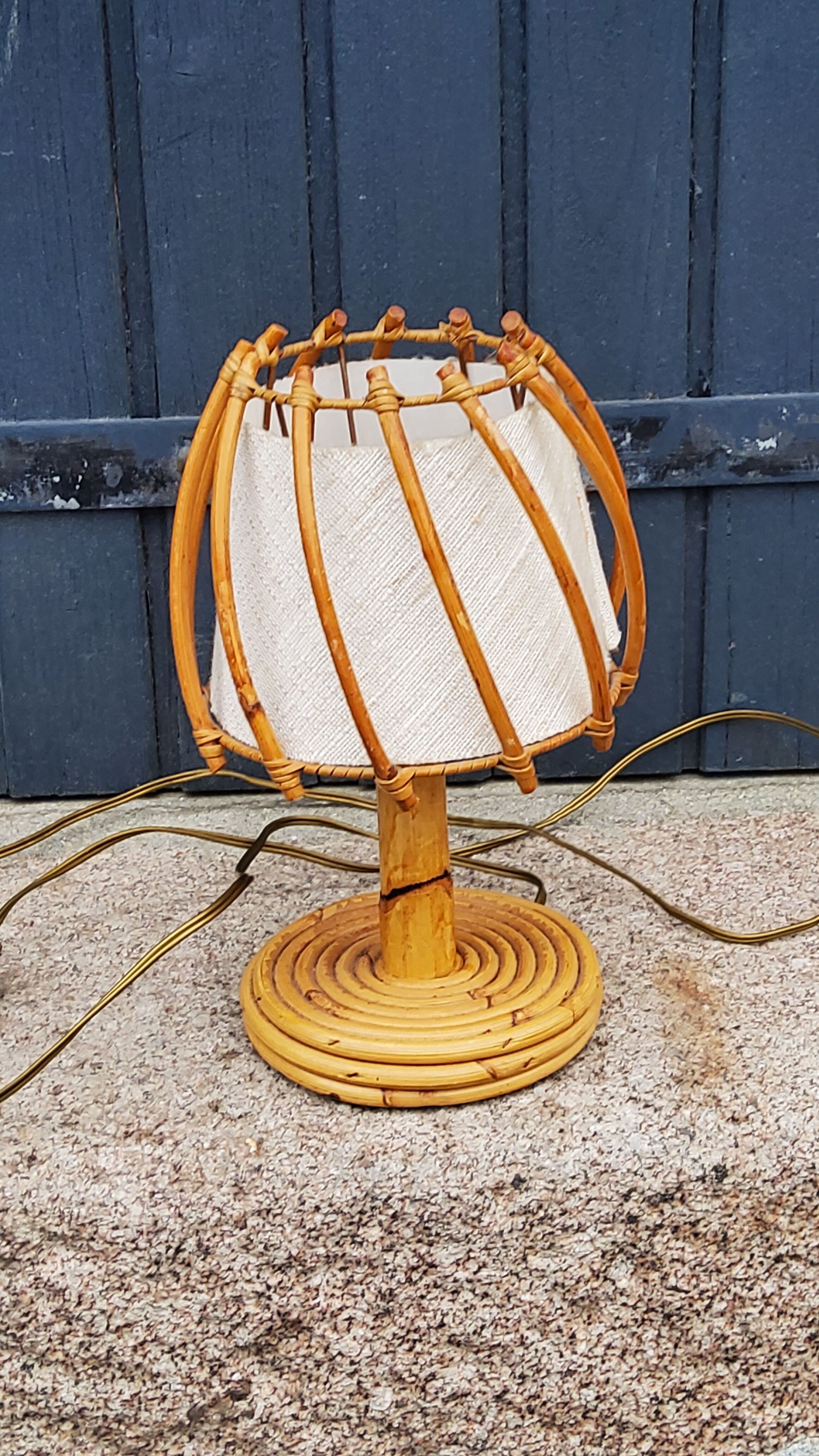 Rattan and bamboo table lamp from the 70s
