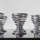 6 vintage chrome metal egg cups in spiral shape, 1970s