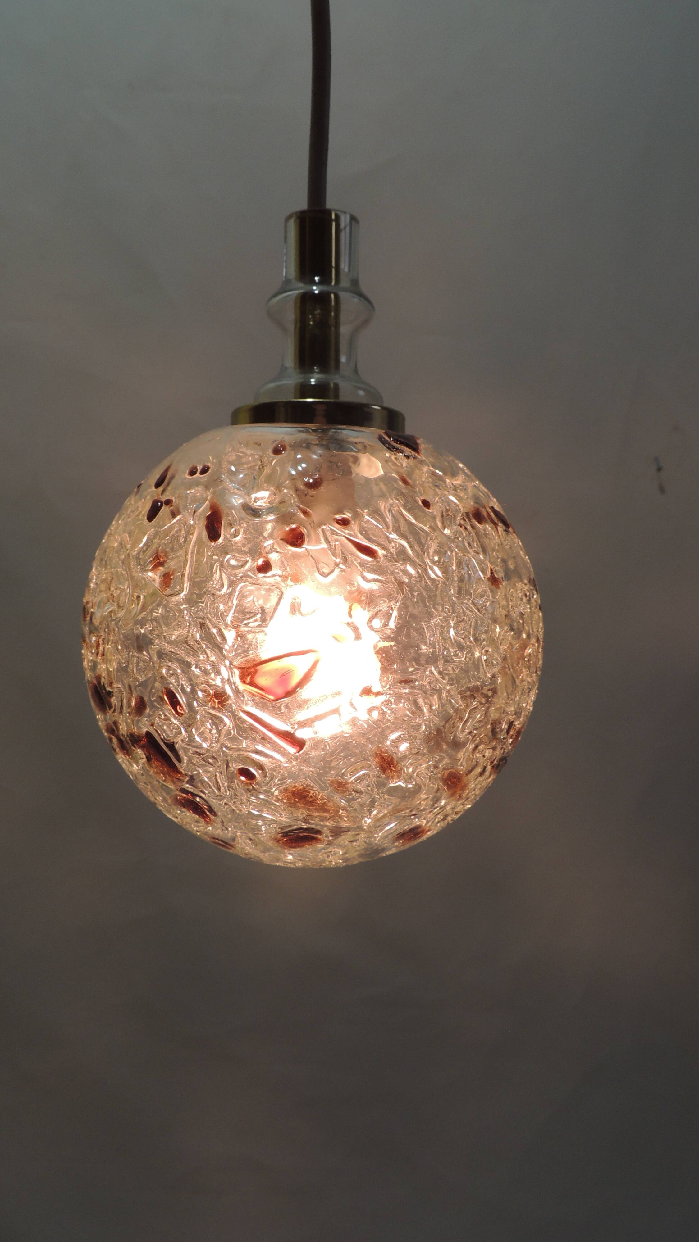 Doria Leuchten pendant lamp, textured Murano glass globe and brass,
