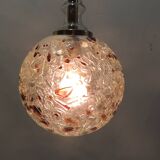 Doria Leuchten pendant lamp, textured Murano glass globe and brass,