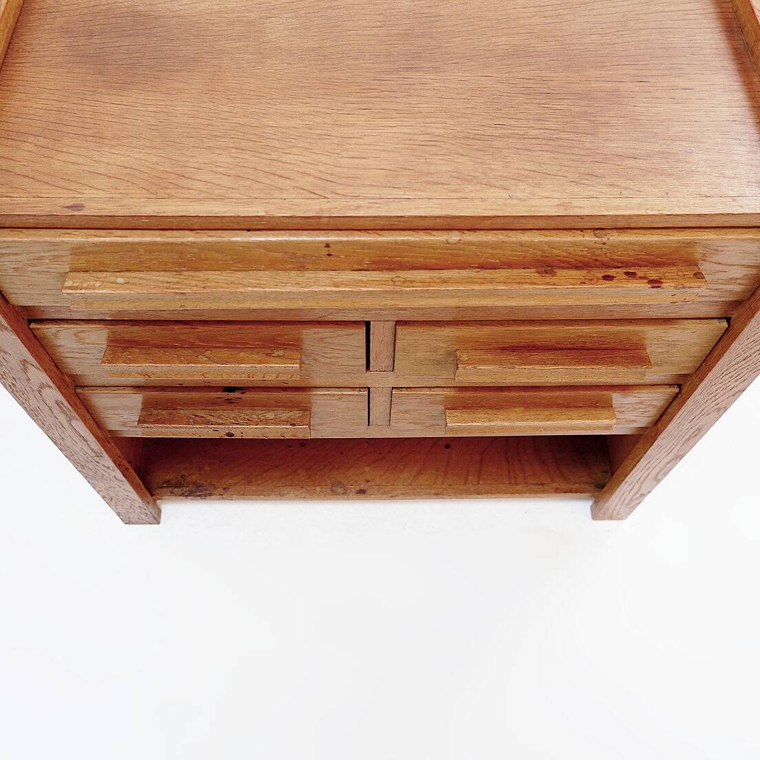 1960s wooden sewing cabinet with double-sided drawers