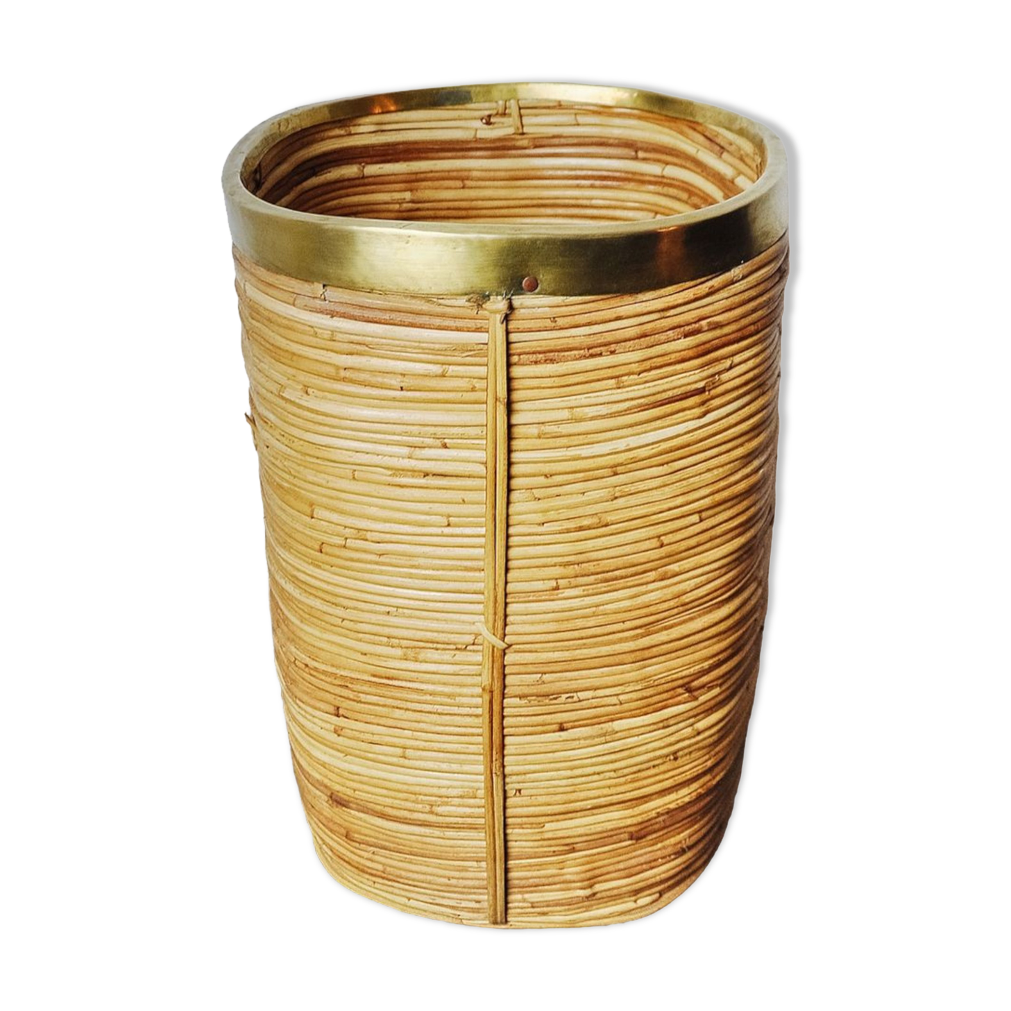 Rattan and brass umbrella stand, Italy, 1970