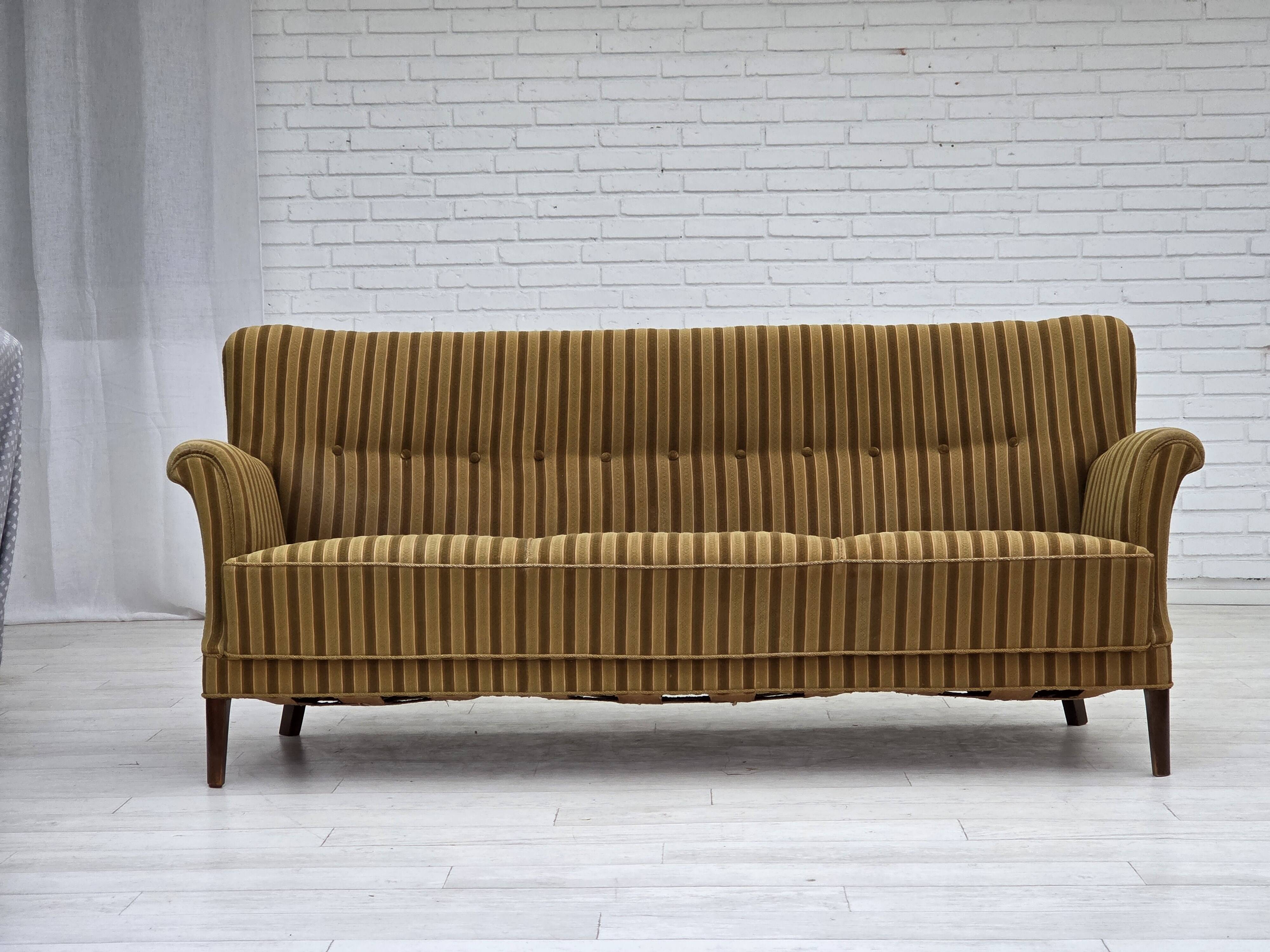 1960s, 3-seater Danish sofa, green furniture wool, original condition.