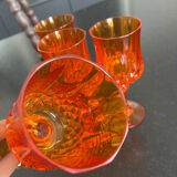 4 orange crystal glasses