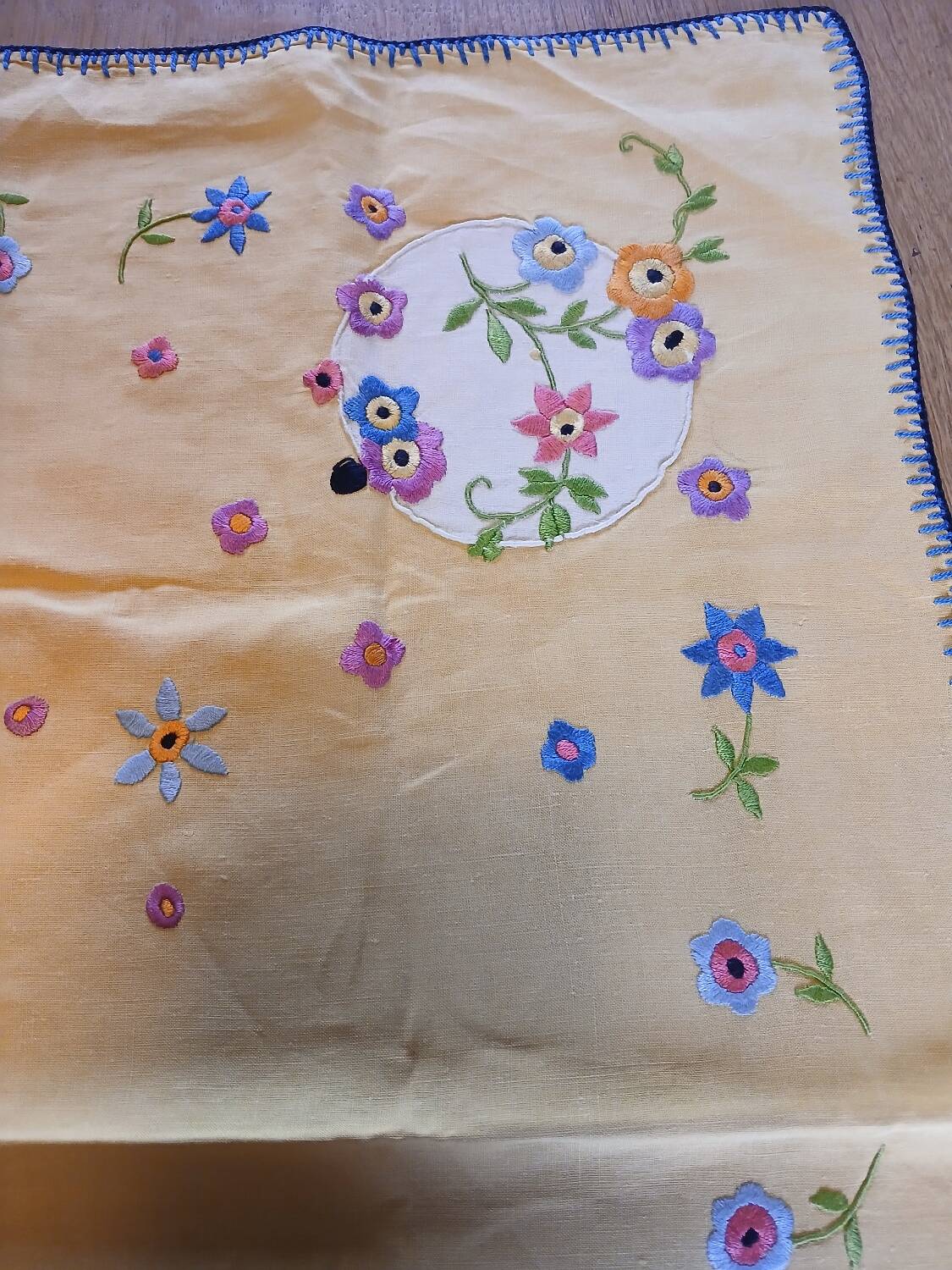 Small antique embroidered tea tablecloth