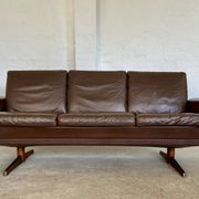 Vintage retro danish mid-century g. thams 3 person sofa in brown leather