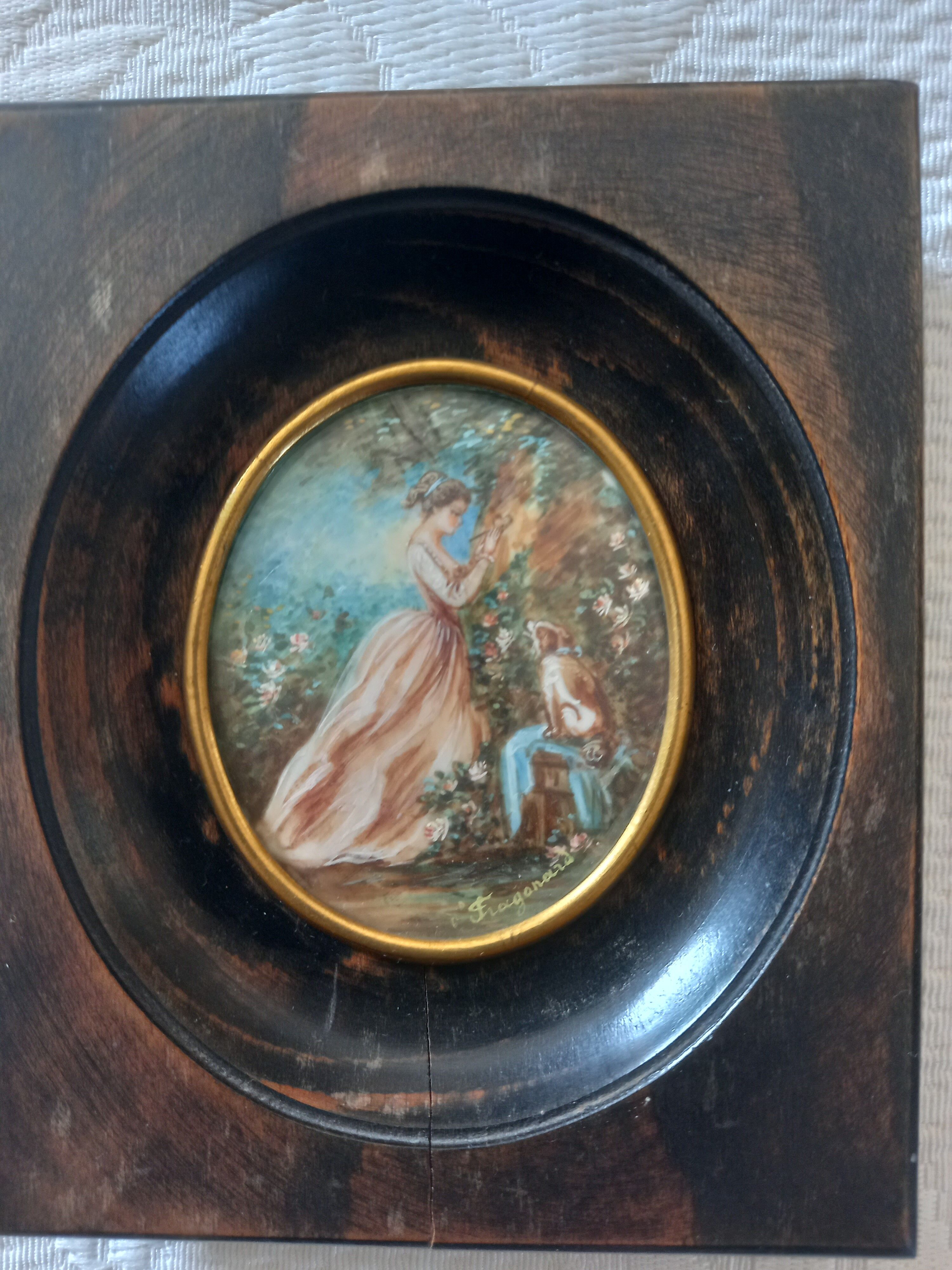 Miniature portrait of " fragonard " the girl and her dog