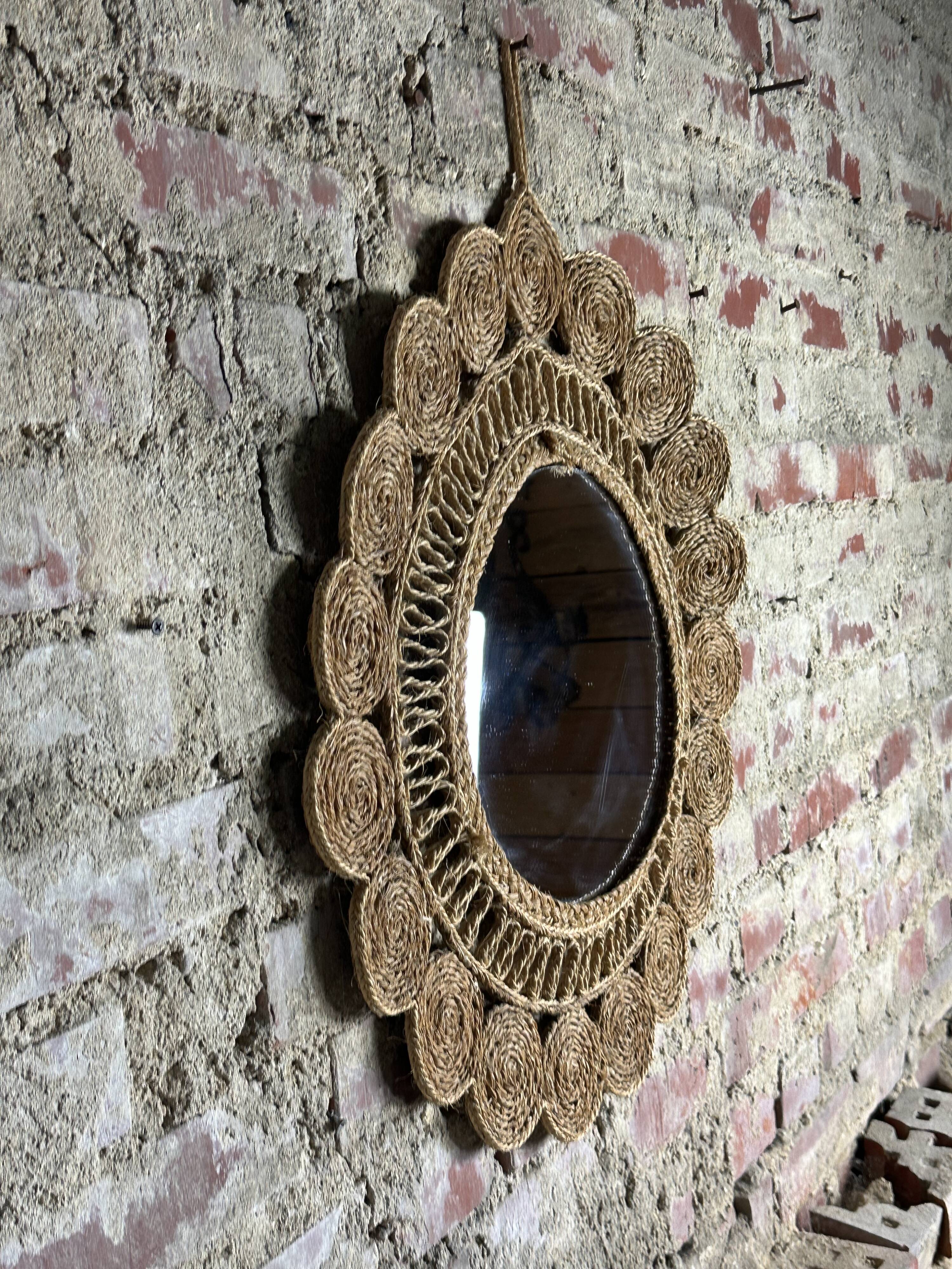 Vintage woven alfa mirror 1960 Diam 60 cm