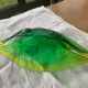 Glass fruit cup in the shape of a vintage yellow green vegetable leaf