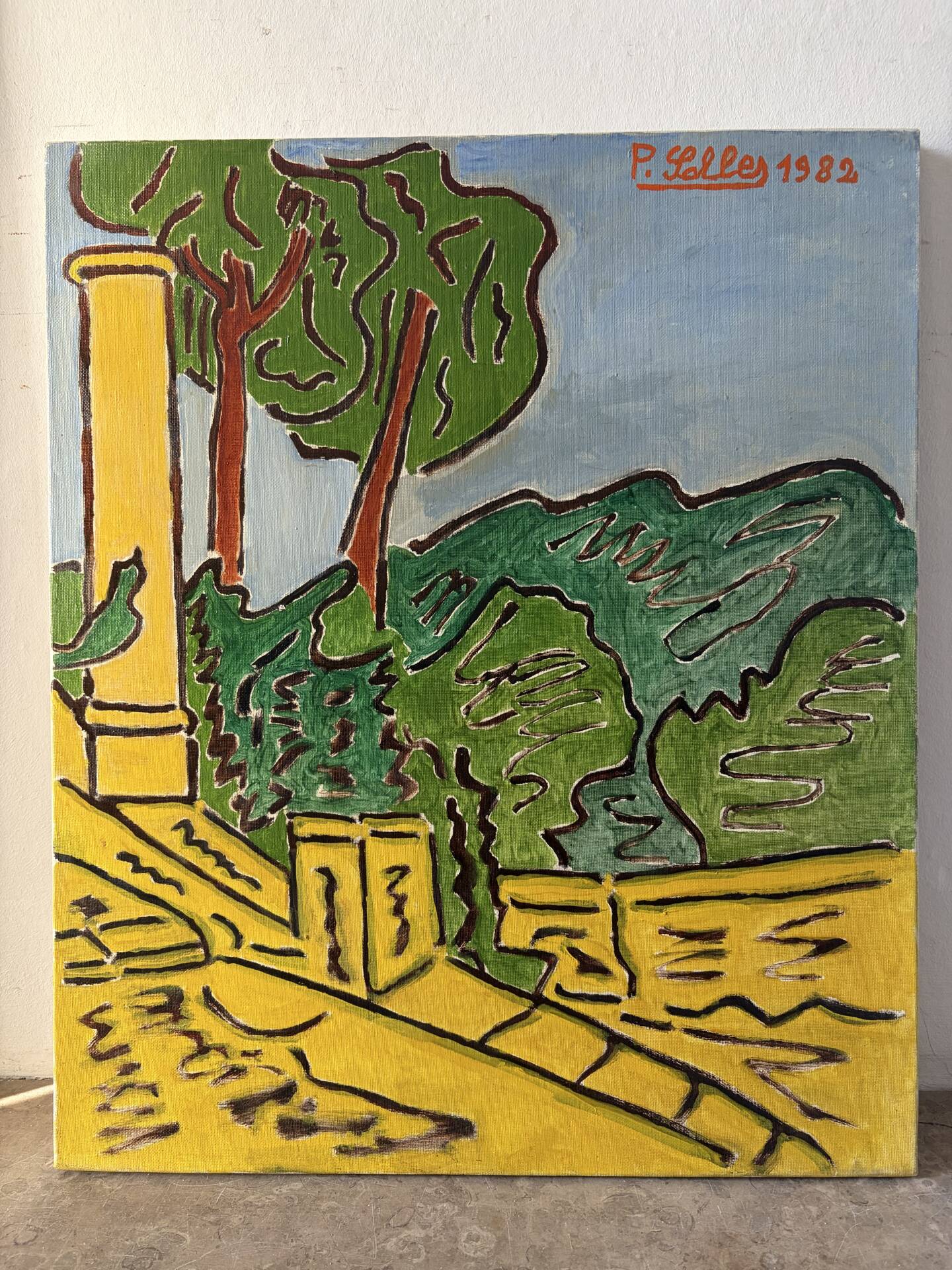 Landscape from the balcony, oil on canvas signed 1982