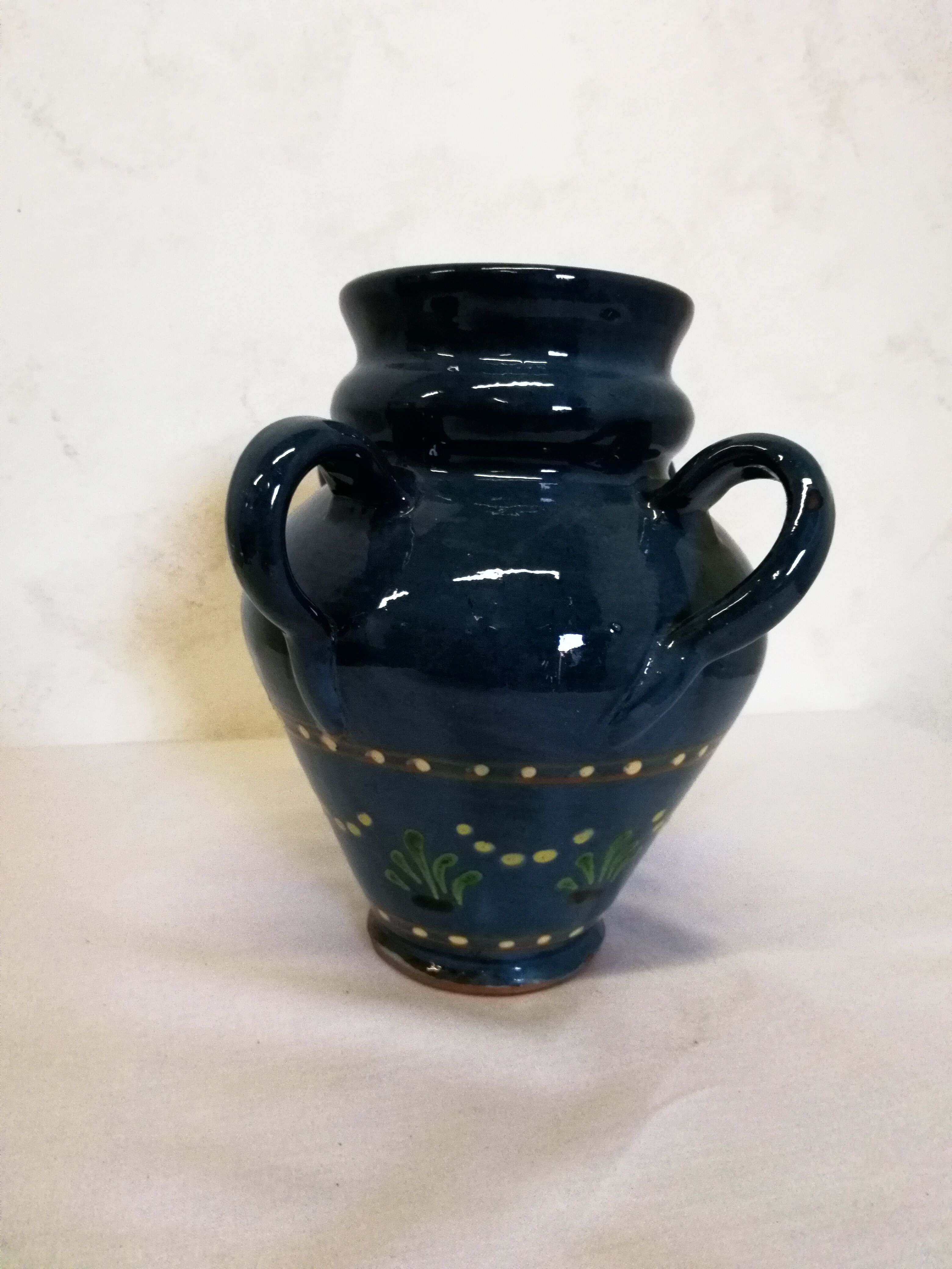 Vase,varnished stoneware pot with 4 handles