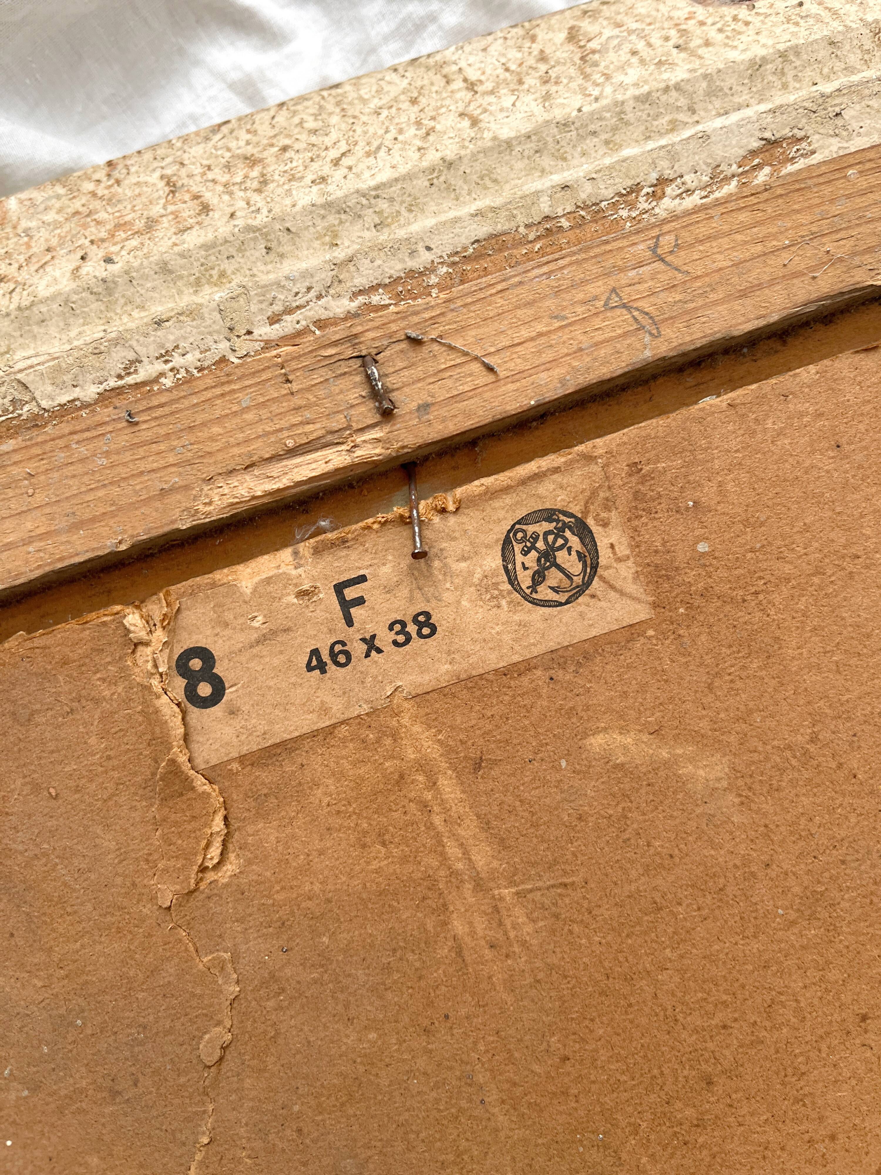 Antique painting, oil on cardboard depicting a landscape