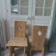 2 vintage chairs in brutalist style made of pitch pine with a waxed finish.