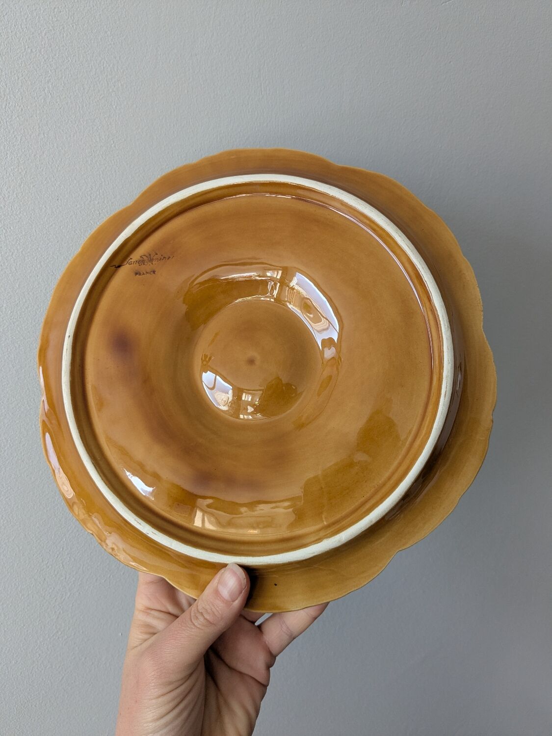 Set of 3 vintage brown Sarreguemines majolica oyster plates.
