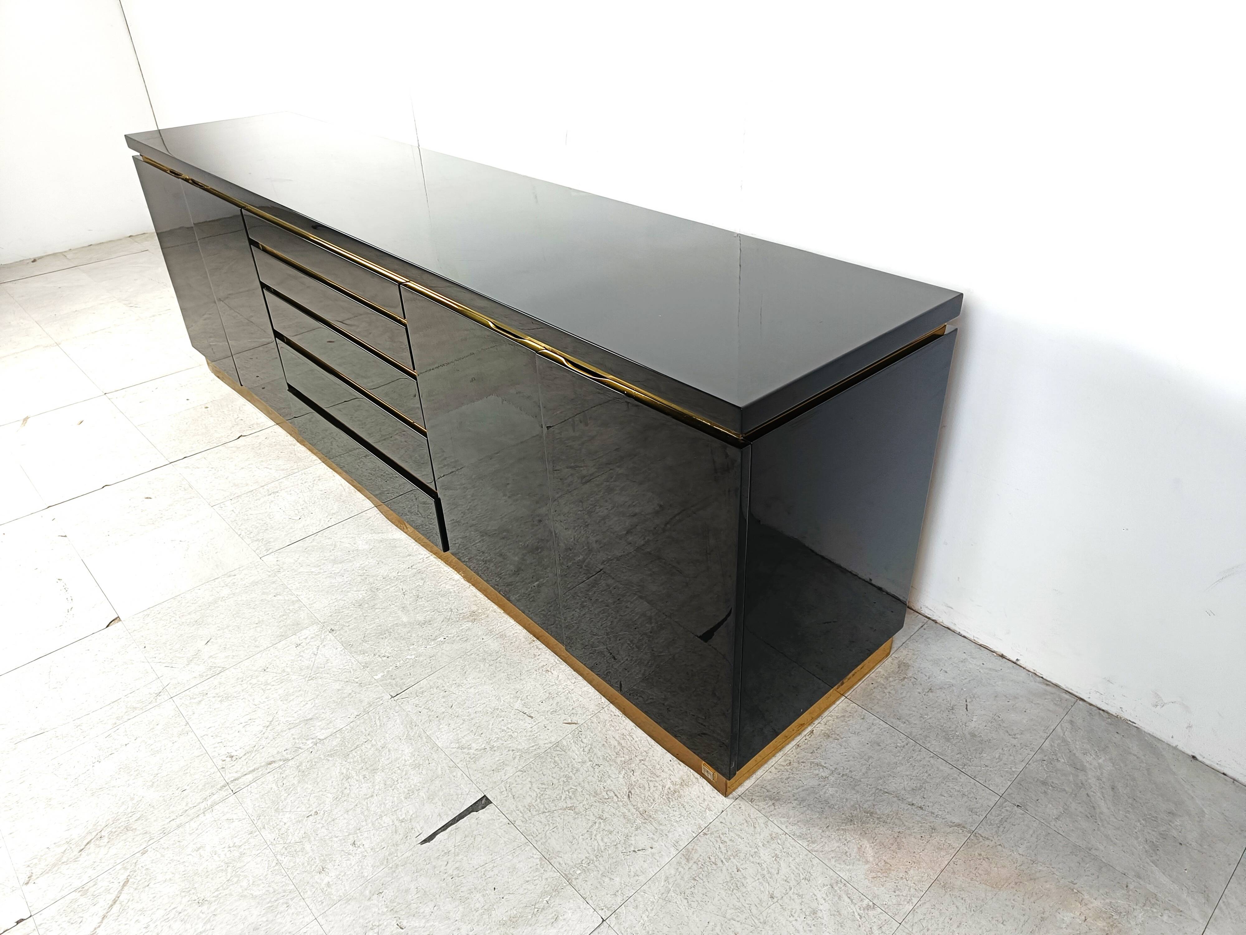 Brass and lacquer sideboard by Jean Claude Mahey, 1970s