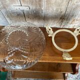 Antique fruit bowl centerpiece molded glass + vintage wrought iron