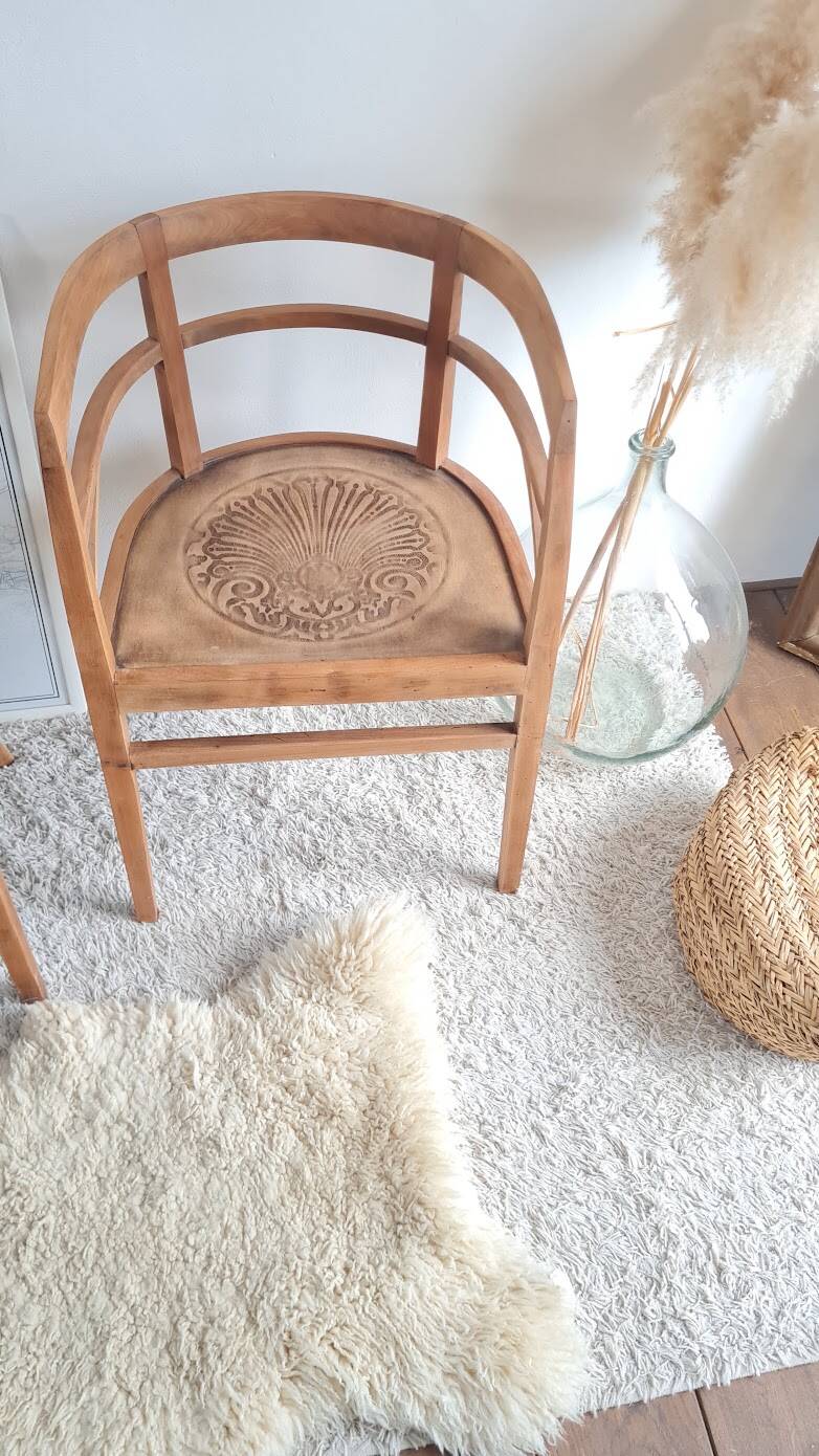 Pair of chairs in the style of antique armchairs circa 1940 - engraved seat.