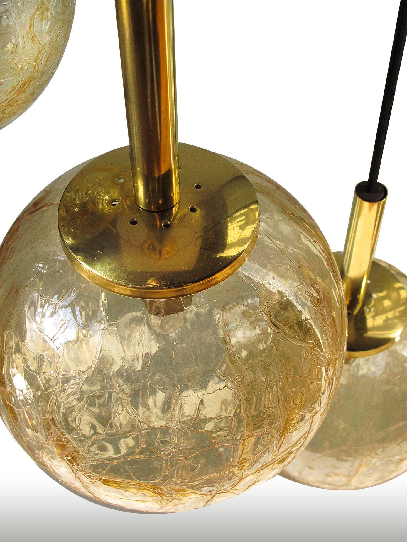 Fisher brass and amber glass pendant light 1960