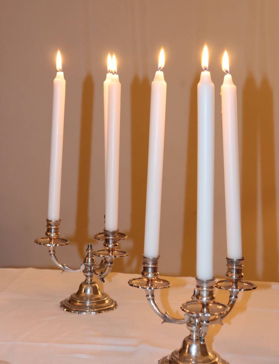 Pair of triangular 3-light candlesticks