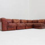 Vintage Seven Salotti modular sofa in cognac leather, Italy 1970s