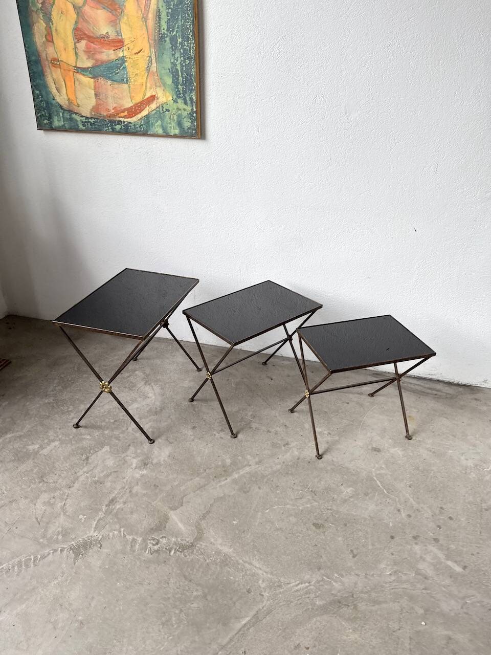 Adnet 1950s nesting tables trio