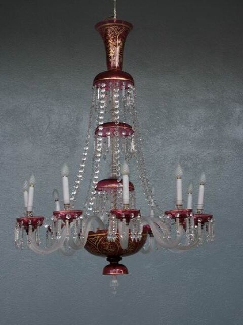 Chandelier pendants 19th golden colored glass and gilding