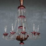 Lustre pampilles XIXème verre coloré doré et dorure
