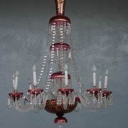 Lustre pampilles XIXème verre coloré doré et dorure
