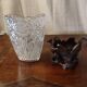 Pressed glass vase on bronze base