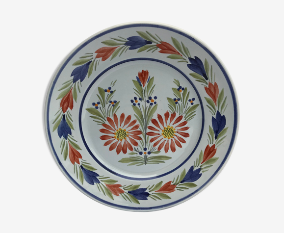 Assiette déco Quimper Hb France céramique bleu avec dessin peint vintage |  Selency